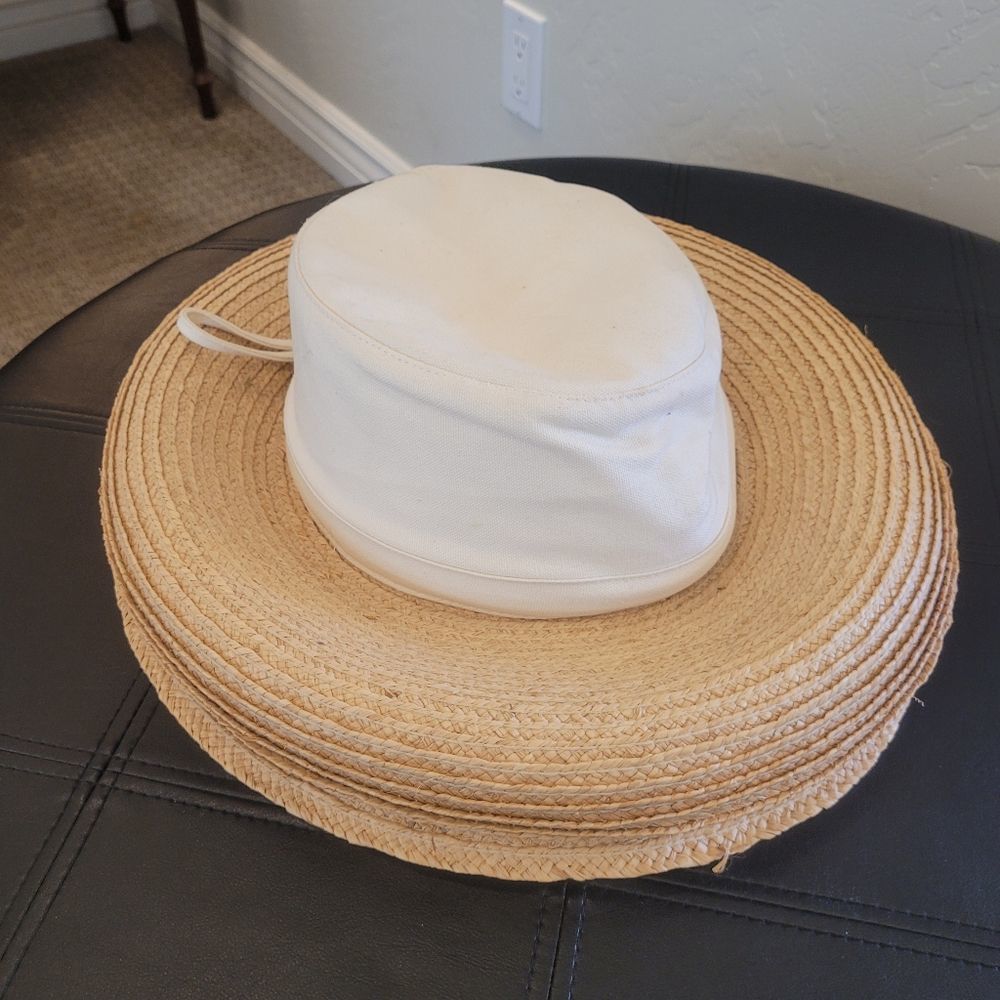 Scala Women's Natural Bell Brim Woven Sun Hat with White Canvas and Bow NEW - Picture 3 of 15